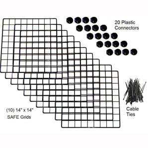 Ten black grids, 20 black connectors and cable ties for a small C&C guinea pig cage