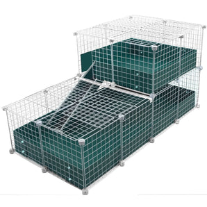 Covered Large Green C&C guinea pig cage with wide loft and ramp using white grids and connectors