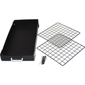 Single black mini bin drawer for helpful storage with two black grids and cable ties