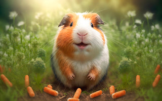 cute smiling guinea pig with carrots