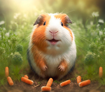 cute smiling guinea pig with carrots