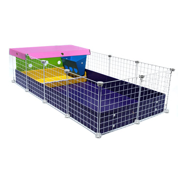 purple c&c guinea pig cage with a colorful kitchen suite