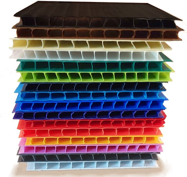 stack of coroplast showing all color options