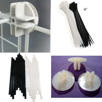 Black and white connectors secured to grids for C&C guinea pig cages