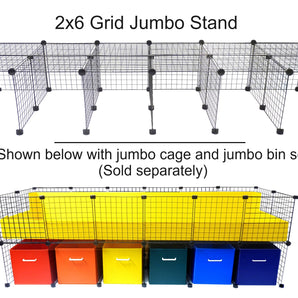 C&C guinea pig cage atop a stand with colorful storage bins