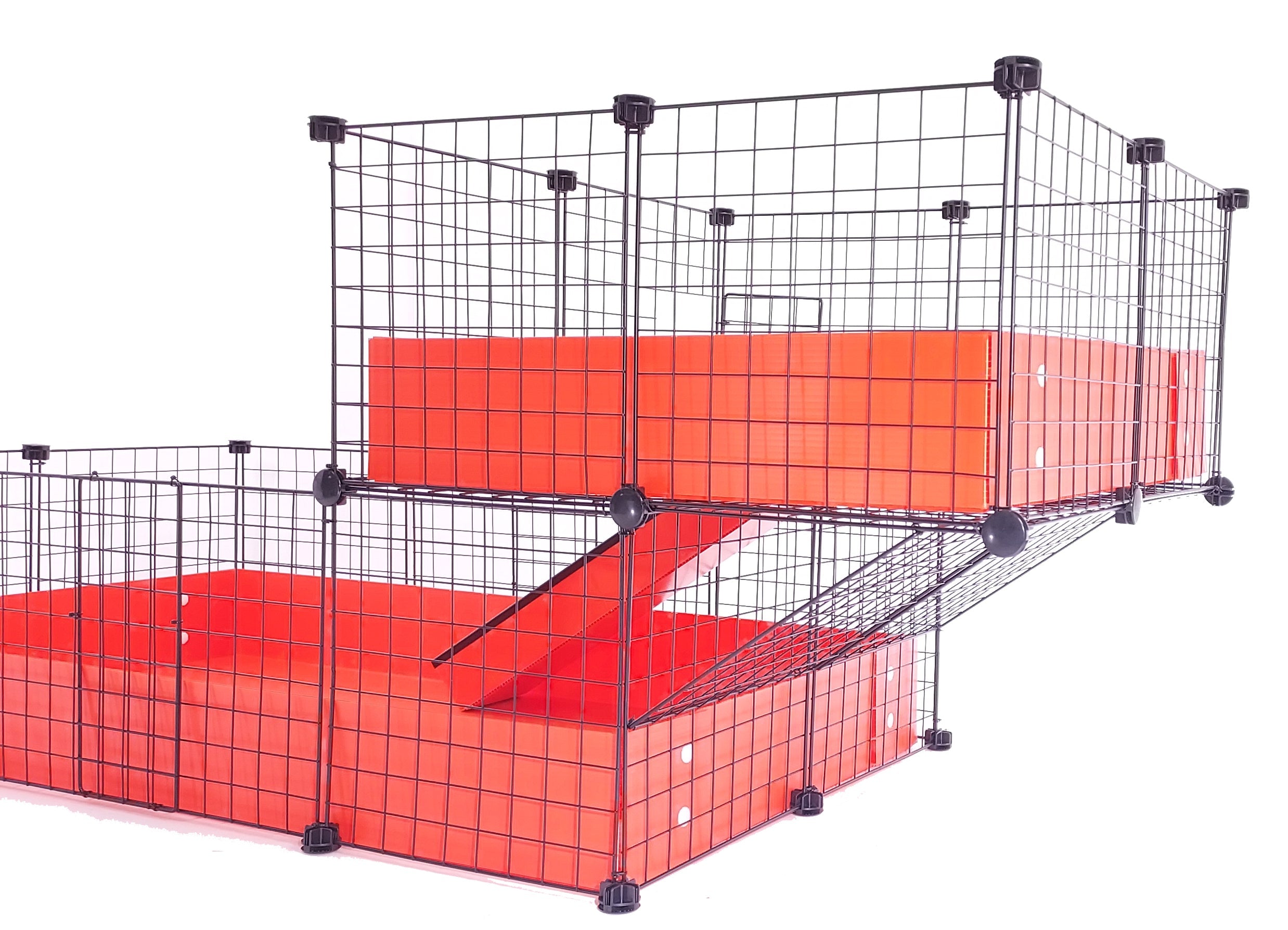 Offset Orange Loft on an Orange C&C guinea pig cage in a cantilever design