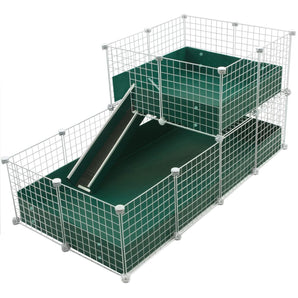 Large Green C&C guinea pig cage with wide loft and ramp using white grids and connectors