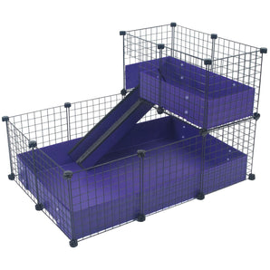 Small purple C&C guinea pig cage with narrow loft and ramp using black grids and connectors