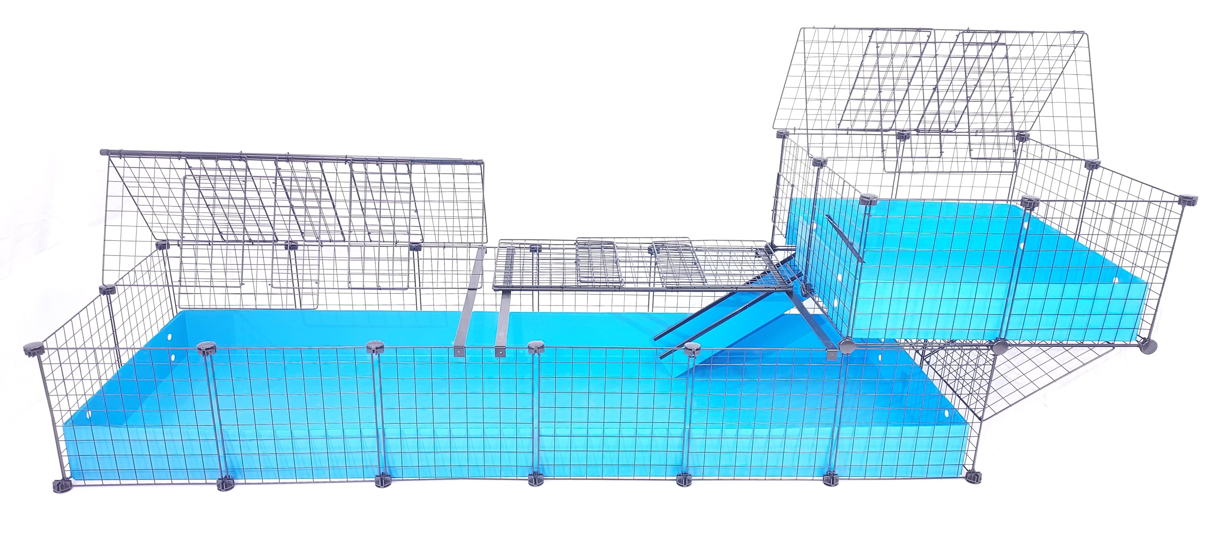 Covered light blue c&c guinea pig cage with an offset wide loft