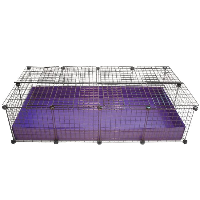 Large purple C&C guinea pig cage and cover with black grids and connectors