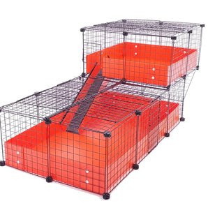 Orange covered c&c guinea pig cage with an offset wide loft
