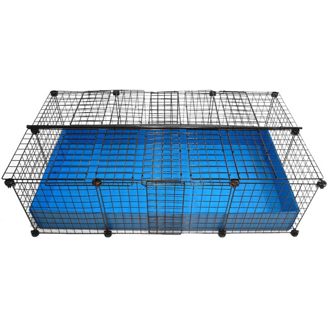 Medium Light blue C&C guinea pig cage and cover with black grids and connectors