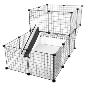 White c&c guinea pig cage with an offset wide loft and black grids