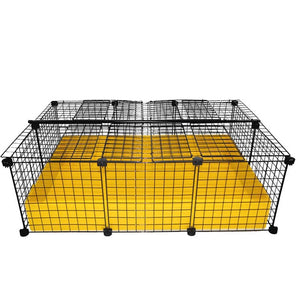 Small Yellow Covered C&C guinea pig cage with black grids, connectors, and support rods