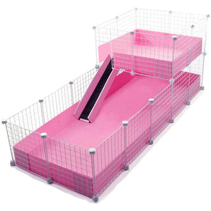 <img src="xl-wide-pink.jpg" alt="XL 2x5 Grid C&C Guinea Pig Cage with Pink Coroplast and white grids">