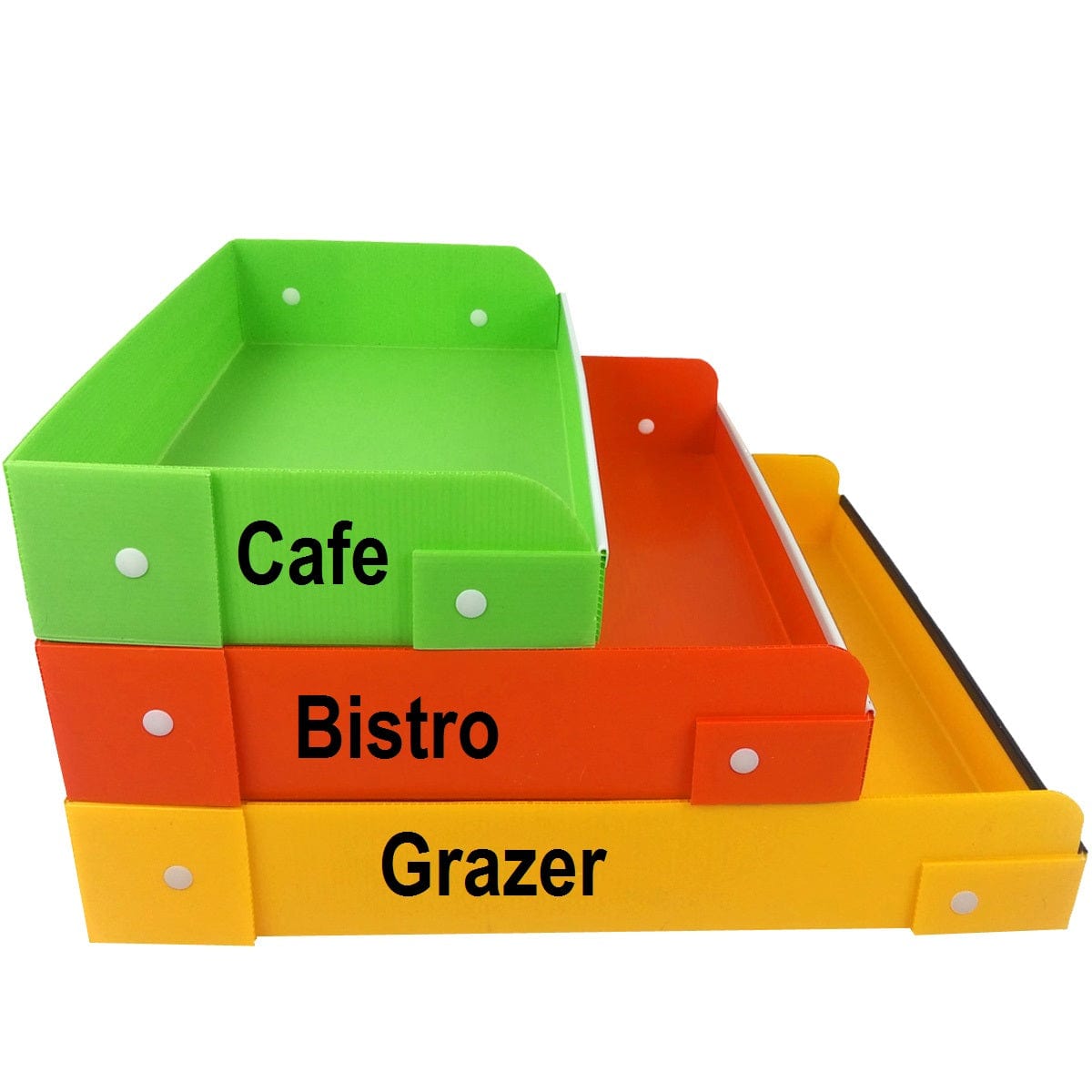 Physical representation of the size difference between the café, bistro, and grazer