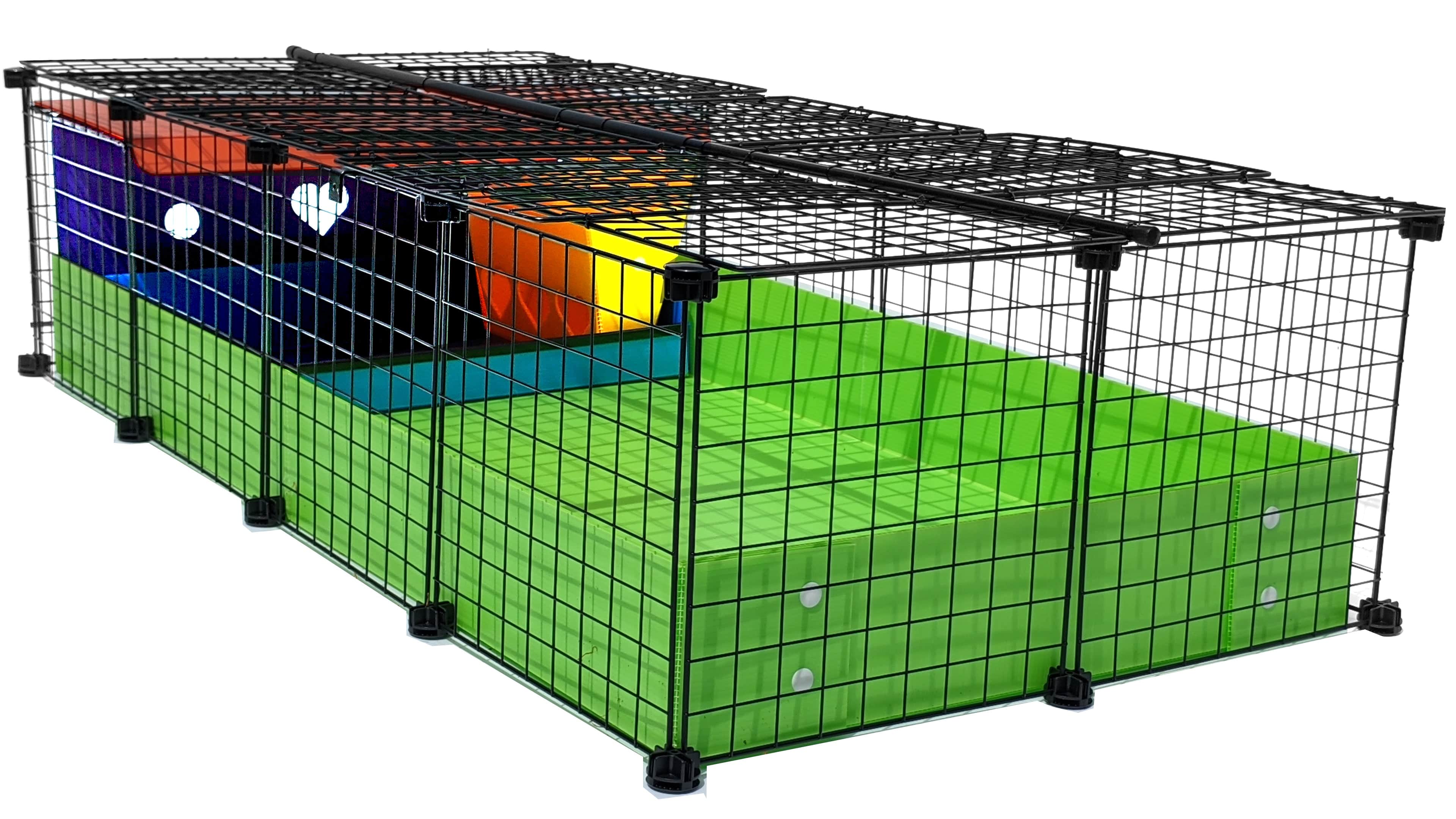 Covered starter kit with a lime C&C guinea pig cage and colorful kitchen suite