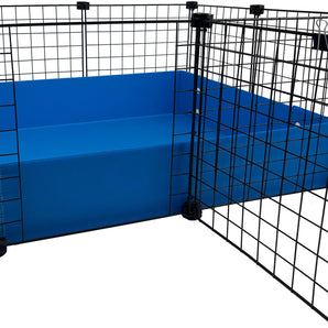 Black door grid attached to a blue C&C guinea pig cage