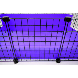 Pig-a-Boo Window attached to a black grid on a purple C&C guinea pig cage