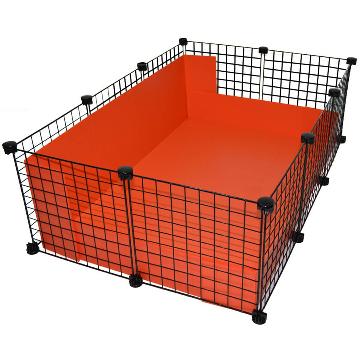 Small orange C&C guinea pig cage with black grids and connectors