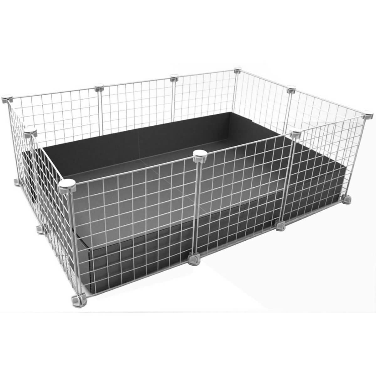 Small silver C&C guinea pig cage with white grids and connectors