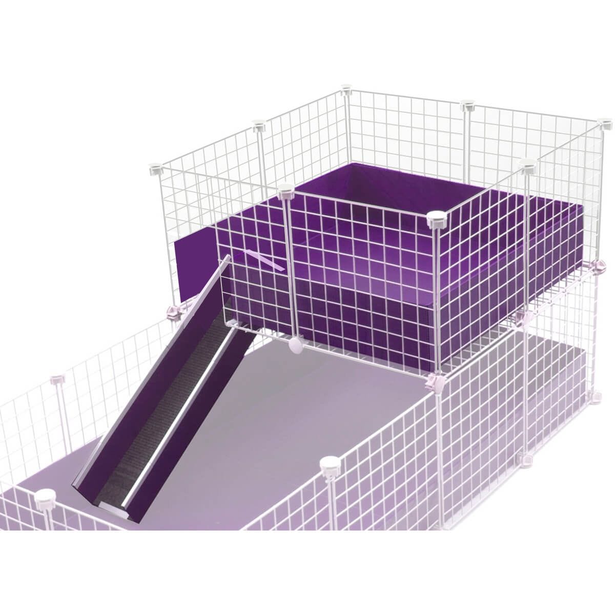 Purple wide Loft and ramp on a C&C guinea pig cage