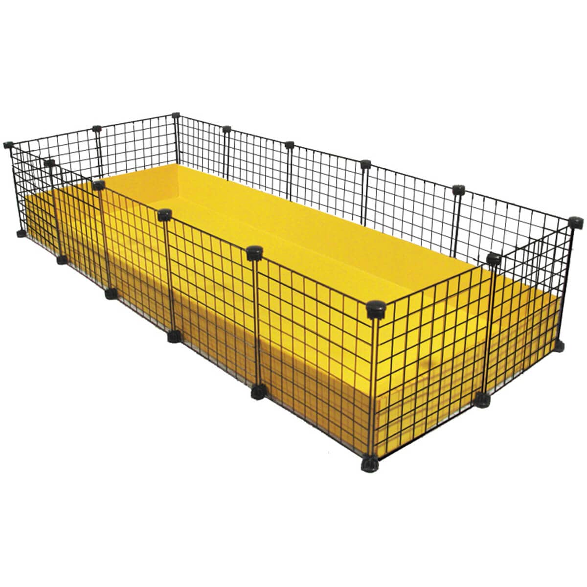 XL yellow C&C guinea pig cages with black grids and connectors