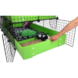 Accessing a green C&C guinea pig cage with an open french door kit