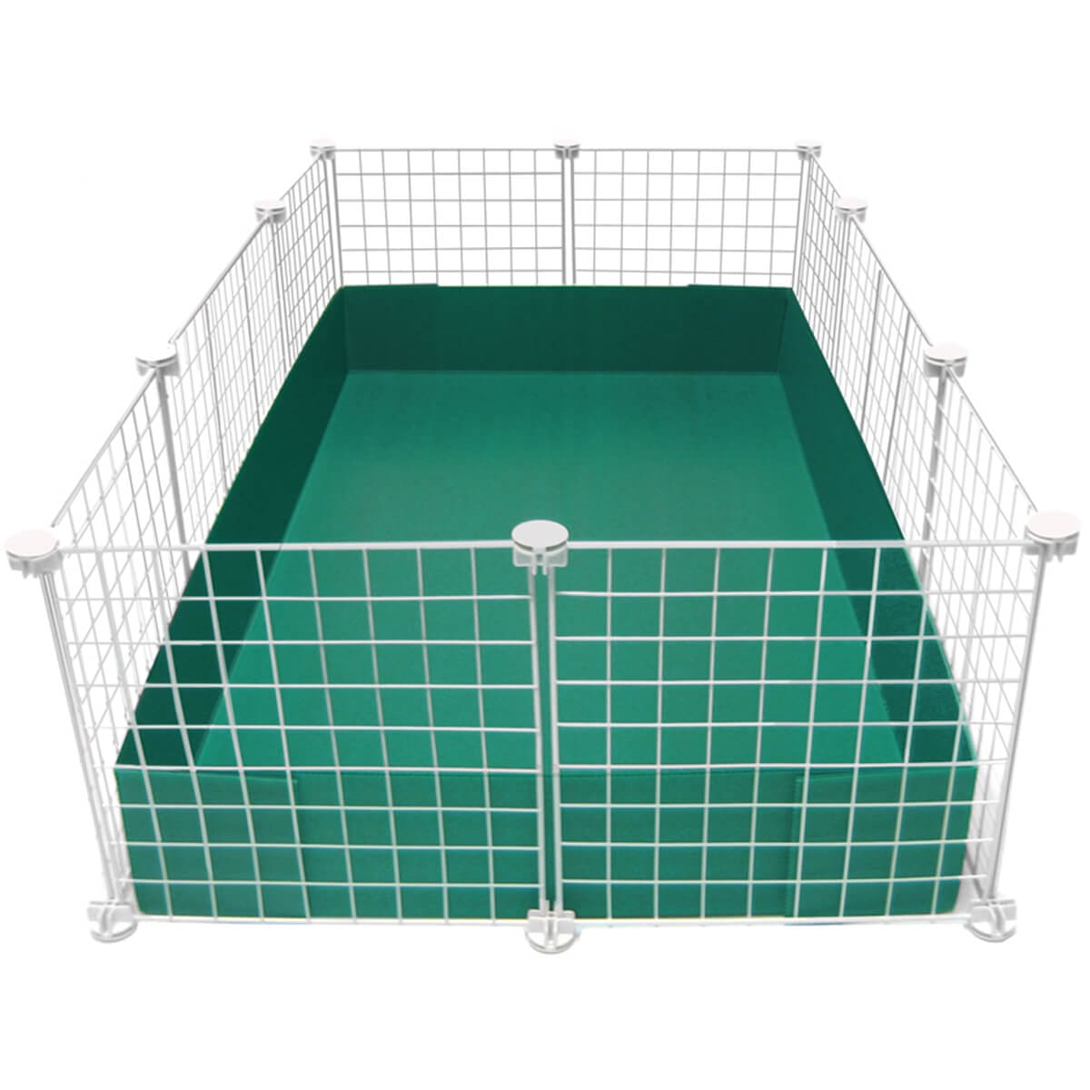Medium Green C&C guinea pig cage with white grids and connectors
