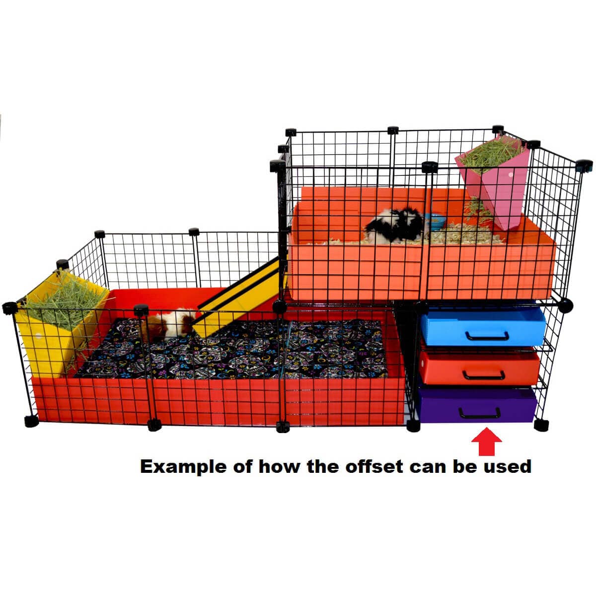 Custom C&C guinea pig cage setup to show an offset loft