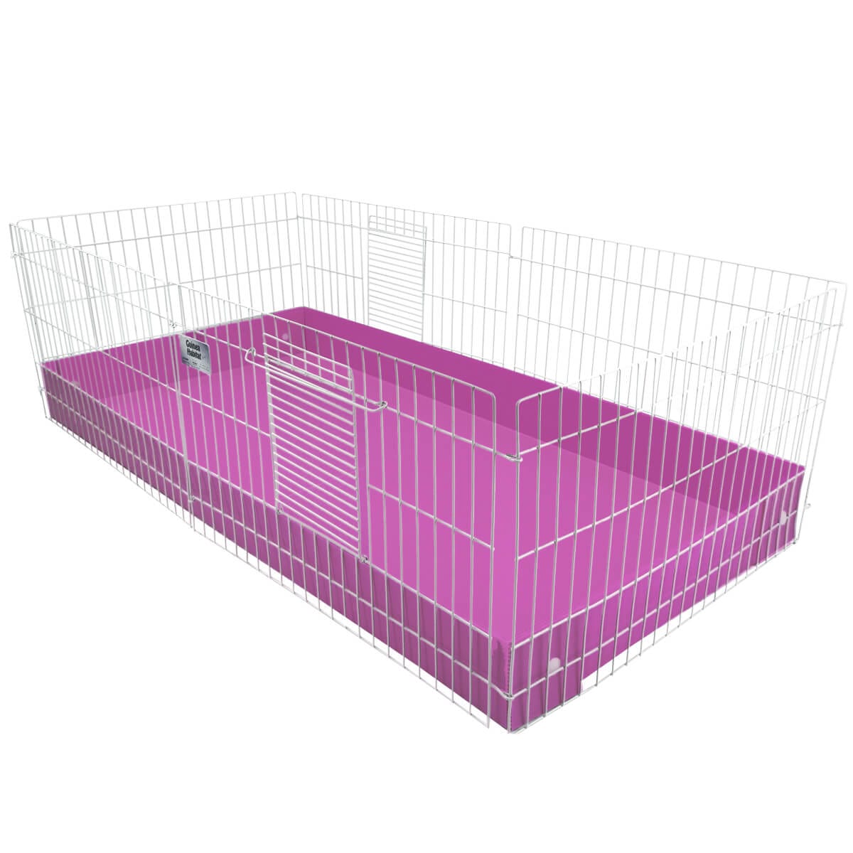 Pink coroplast base for a midwest guinea pig cage