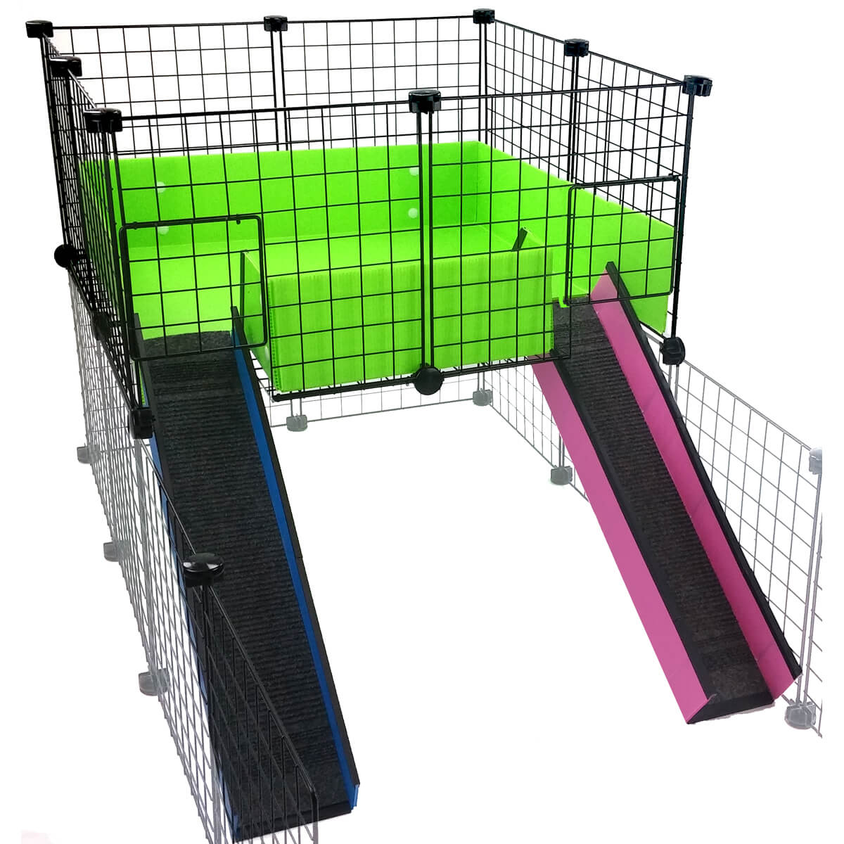 Lime Loop Loft with colorful ramps and optional mini grids designed for a C&C guinea pig cage